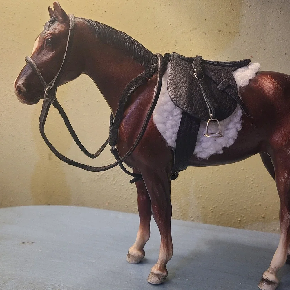 Handmade English Tack Set Traditional Scale Black Breyer Horse Saddle Bridle Pad